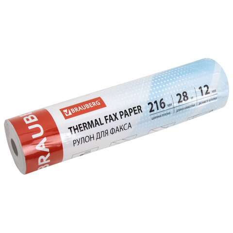 Рулон для факса, 216 мм (диаметр 45 мм, длина 28 м, втулка 12 мм), BRAUBERG, 110151 - фото 1