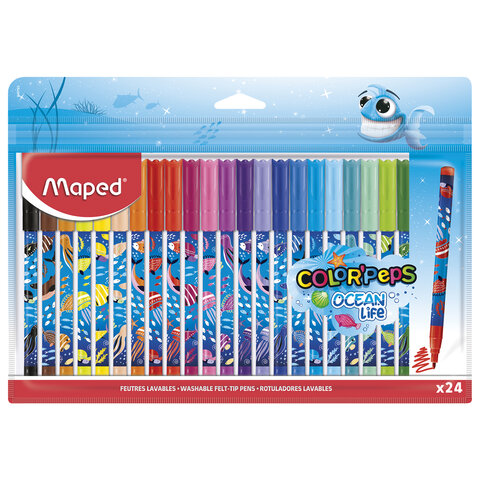 Фломастеры MAPED COLOR'PEPS "Ocean Life", 24 цвета, смываемые, вентилируемый колпачок, 845703 - фото 1
