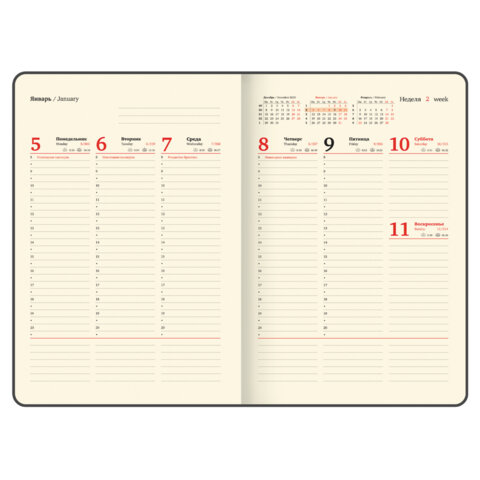 Еженедельник датированный 2026, БОЛЬШОЙ ФОРМАТ 210х297 мм, А4, BRAUBERG "Imperial", под кожу, коричневый, 117156 - фото 12