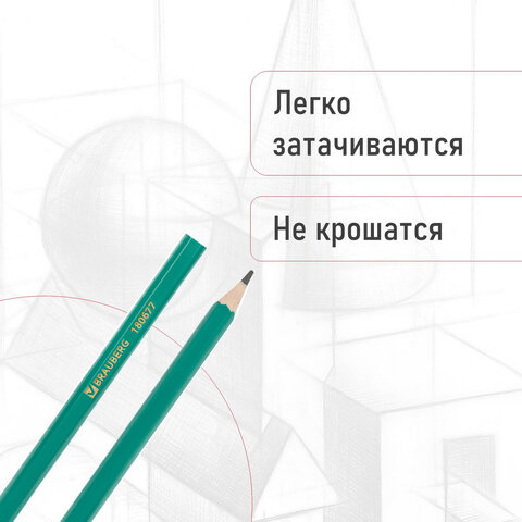 Карандаши чернографитные BRAUBERG НАБОР 12 шт., НВ, без резинки, пластиковый зеленый корпус, 180677 - фото 13