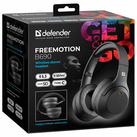 Наушники с микрофоном (гарнитура) DEFENDER FreeMotion B690, Bluetooth, беспроводные, черные, 63690 - фото 10