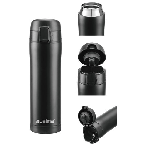 Термокружка 470 мл из нержавеющей стали SUS304, безграничный черный матовый, LAIMA, 608080 - фото 3