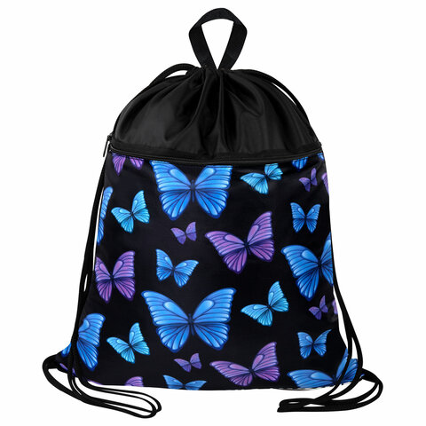 Мешок для обуви BRAUBERG БОЛЬШОЙ, с ручкой, карман на молнии, сетка, 49х41 см, "Fly aways", 272402 - фото 1