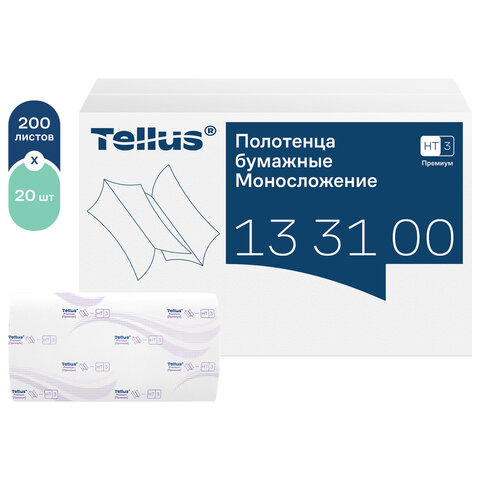 Полотенца бумажные 200 шт., Tellus/TORK (HT3) ПРЕМИУМ, КОМПЛЕКТ 20 пачек, 2-слойные, белые, 23х23 см, V-сложение, 133100 - фото 3