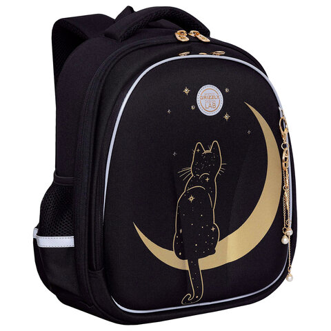 Ранец GRIZZLY анатомическая спинка, c брелоком, для девочек, "NIGHT CAT", 36х28х20 см, RAz-286-1/1 - фото 1
