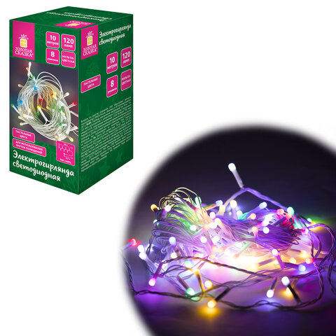 Электрогирлянда-нить комнатная 10 м, 120 LED, вид: "Стандарт", пастельная мультицветная, ЗОЛОТАЯ СКАЗКА, 592472 - фото 1