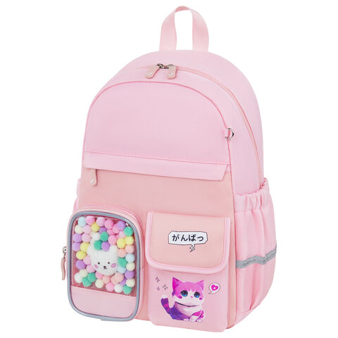 Рюкзак BRAUBERG PASTEL с термонашивками в комплекте, "Anime kitten", персиковый, 40х29х14 см, 272065 - фото 1