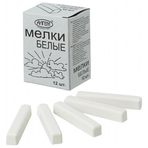 Мел белый квадратный 12 штук, АЛГЕМ, картонная упаковка, НМБ-12 - фото 5