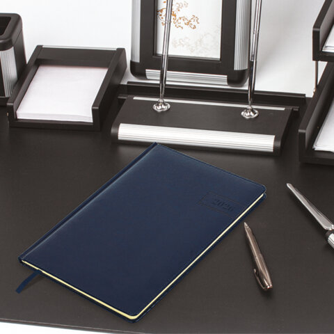 Еженедельник датированный 2026, БОЛЬШОЙ ФОРМАТ 210х297 мм, А4, BRAUBERG "Imperial", под кожу, синий, 117157 - фото 5