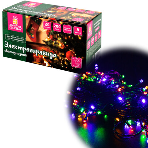 Электрогирлянда-нить комнатная "Стандарт" 20 м, 200 LED, мультицветная, 220 V, контроллер, ЗОЛОТАЯ СКАЗКА, 591358 - фото 1