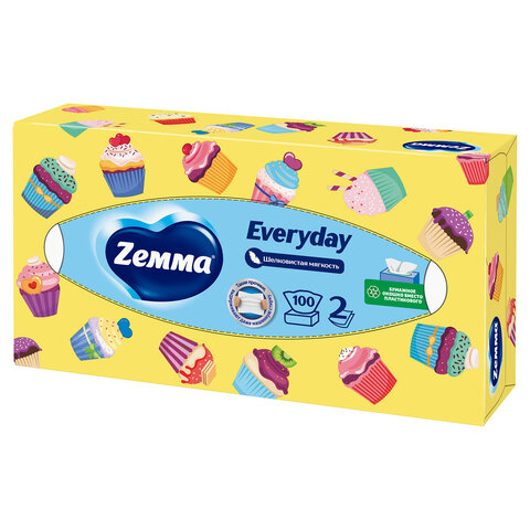 Салфетки косметические 100 штук в картонном боксе, 2-слойные, ZEMMA/ZEWA Everyday, 62861 - фото 1