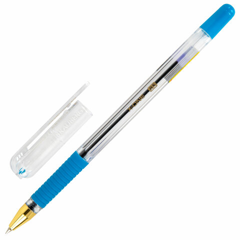 Ручка шариковая с грипом BRAUBERG "X-ONE", СИНЯЯ, корпус прозрачный, узел 0,5 мм, линия письма 0,35 мм, 143985 - фото 1