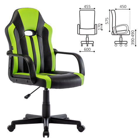 Кресло компьютерное BRABIX "Stripe GM-202", экокожа, черное/зеленое, 532511 - фото 6