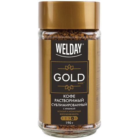 Кофе растворимый WELDAY (ВЭЛДЭЙ) "GOLD" 190 г, стеклянная банка, сублимированный, 622674 - фото 1