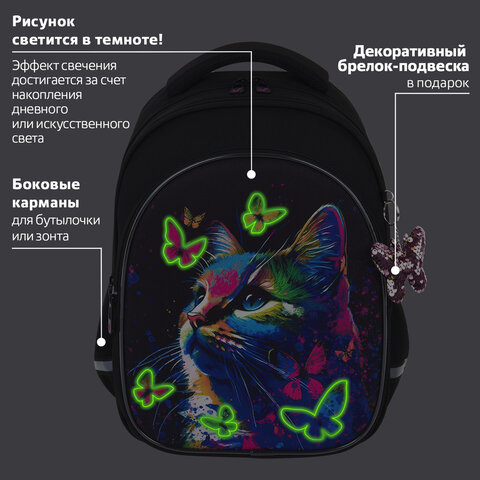 Рюкзак BRAUBERG OPTIMA, 2 отделения, с брелоком, "Butterfly catcher", СВЕТЯЩИЙСЯ, 36х27х18 см, 272097 - фото 10