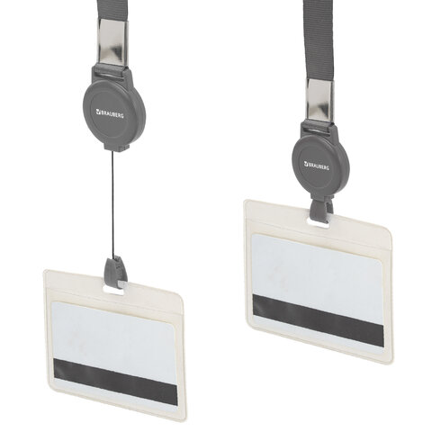 Держатель-рулетка для бейджей 70 см, с лентой 45 см, серый, BRAUBERG EXTRA, 238839 - фото 3