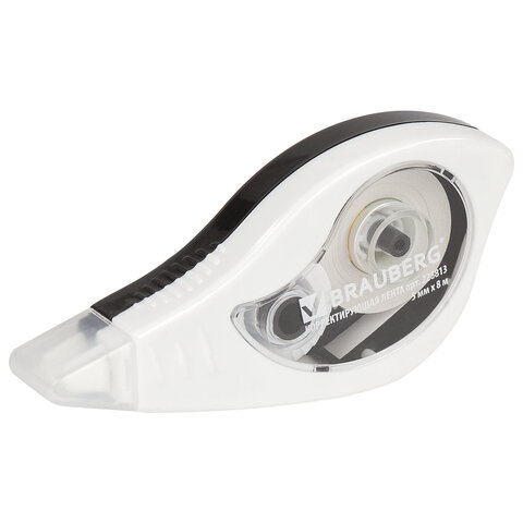 Корректирующая лента BRAUBERG BLACK&WHITE, 5 мм х 8 м, корпус белый, механизм перемотки, блистер, 226813 - фото 2