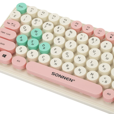 Клавиатура беспроводная USB, 105 клавиш, SONNEN K303PM, слоновая кость / розовый / мятный, 513977 - фото 7