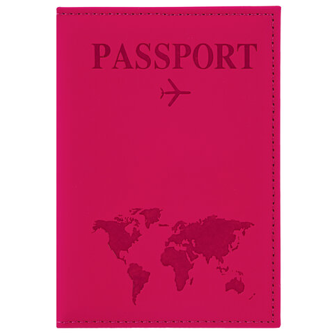 Обложка для паспорта "Passport map", экокожа soft-touch, малиновая, STAFF, 238761 - фото 2