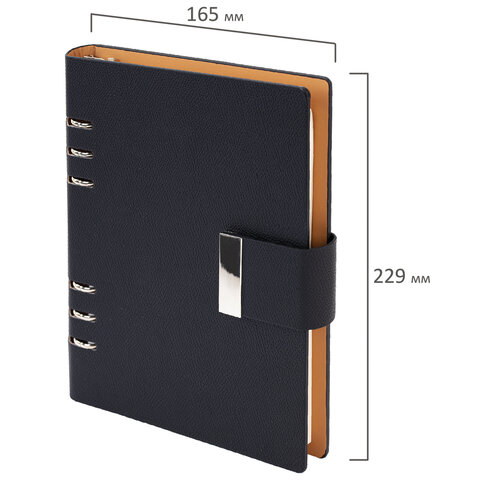 Ежедневник на кольцах в наборе с ручкой А5, 165x229 мм, BRAUBERG "Lux", под кожу, 100 листов, черный, 116856 - фото 3