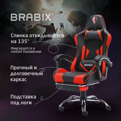 Кресло компьютерное BRABIX "Dexter GM-135", подножка, две подушки, экокожа, черное/красное, 532799 - фото 18