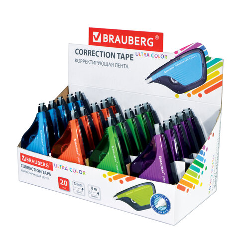 Корректирующая лента BRAUBERG ULTRA COLOR, 5 мм х 8 м, корпус ассорти, дисплей, 229065 - фото 2