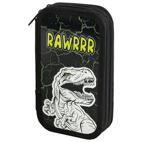 Пенал ЮНЛАНДИЯ, 2 отделения, ламинированный картон, конгрев, 19х11 см, "RAWR", 271538 - фото 1