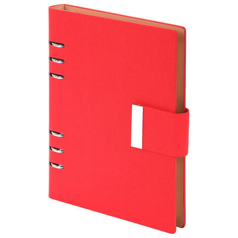 Ежедневник на кольцах в наборе с ручкой А5, 165x229 мм, BRAUBERG "Lux", под кожу, 100 листов, красный, 116857 - фото 2