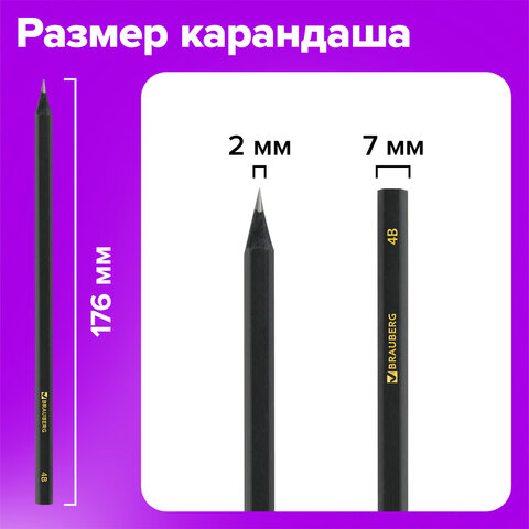 Карандаши чернографитные BRAUBERG НАБОР 12 шт., "Black Jack", 2Н-4В, без резинки, черные, дерево, заточенные, 180620 - фото 13