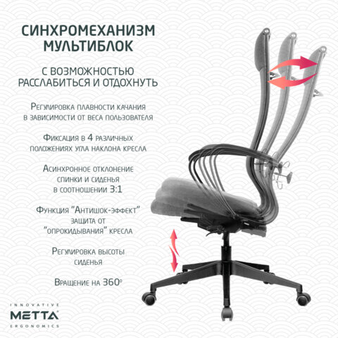 Кресло МЕТТА "ErgoLife" 10 B1-162K, пластик, синхромеханизм, ткань, темно-серое - фото 13
