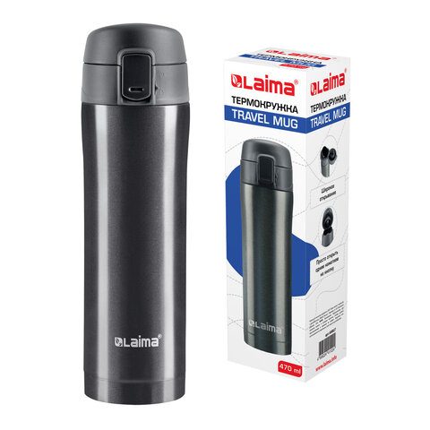 Термокружка 470 мл из нержавеющей стали SUS304, бесконечно темно-серый металлик, LAIMA, 608827 - фото 1