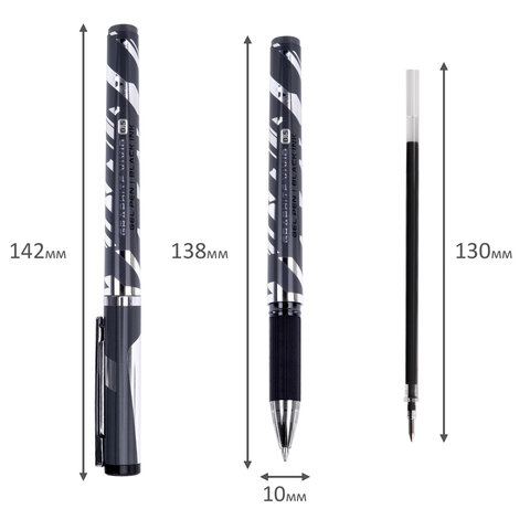 Ручка гелевая с грипом BRAUBERG "GRAPHITE VIVID", ЧЕРНАЯ, пишущий узел 0,5 мм, линия письма 0,35 мм, 144542 - фото 7