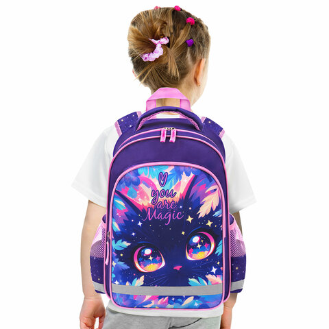 Рюкзак ПИФАГОР SCHOOL, 1 отделение, 3 кармана, "Magic kitty", 38x28х14 см, 273166 - фото 7