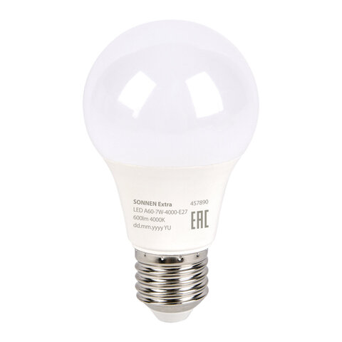 Лампа светодиодная SONNEN EXTRA, 7 (60) Вт, Е27, груша, нейтральный белый, 30000 ч, LED A60-7W-4000-Е27, 457890 - фото 2