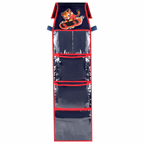 Кармашки-органайзер в шкафчик для детского сада BRAUBERG KIDS, крепление на липучке, наклейки-подсказки, 24х88 см, "Tiger", 273285 - фото 1