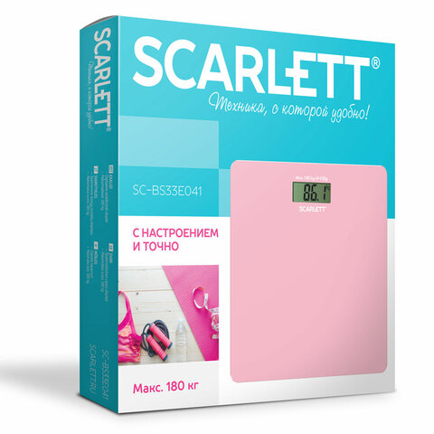 Весы напольные SCARLETT SC-BS33E041, электронные, вес до 180 кг, квадратные, стекло, розовые - фото 4