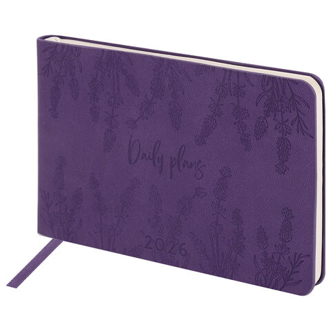 Еженедельник датированный 2026 МАЛЫЙ ФОРМАТ 105х160 мм, А6, BRAUBERG "Imprint", тиснение, фиолетовый, 117210 - фото 1