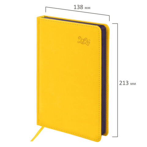 Ежедневник датированный 2026, А5, 138x213 мм, BRAUBERG "Rainbow", под кожу, желтый, 117082 - фото 2