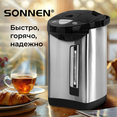 Термопот SONNEN TP-50, 5 л, 900 Вт, 1 температурный режим, 3 режима подачи воды, сталь, белый/серебро, 456711 - фото 19