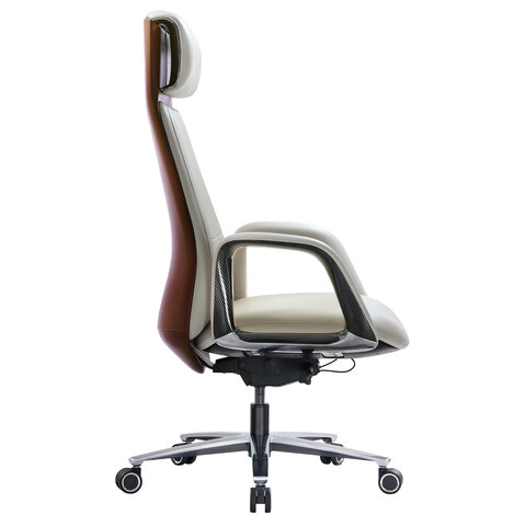 Кресло HAWASAN (ХАВАСАН) PREMIUM EX-820, синхромеханизм, слайдер, экокожа, белое/коричневое, 533237 - фото 3