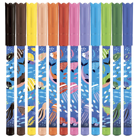Фломастеры MAPED COLOR'PEPS "Ocean Life", 12 цветов, смываемые, вентилируемый колпачок, 845701 - фото 2