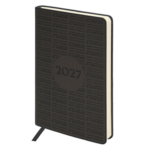 Ежедневник датированный 2027, А5, 138х213 мм, BRAUBERG "Aura", под кожу, гибкий, темно-серый, 117930 - фото 1