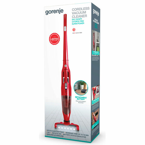 Пылесос вертикальный беспроводной GORENJE SVC252GFR 2 в 1, мощность 161 Вт, контейнер 0,5 л, красный - фото 11