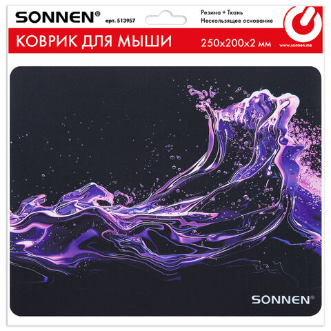 Коврик для мыши SONNEN "NEON SPLASH" резина + ткань, 250х200х2 мм, 513957 - фото 6