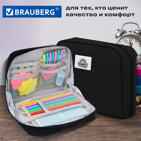 Пенал-органайзер BRAUBERG, 1 отделение, С НАКЛЕЙКАМИ, молния вокруг, канвас, 22x15х6 см, черный, 273596 - фото 18
