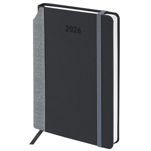 Ежедневник датированный 2026 А5 138x213 мм, BRAUBERG "Mosaic", под кожу, карман для ручки, черный, 117114 - фото 2