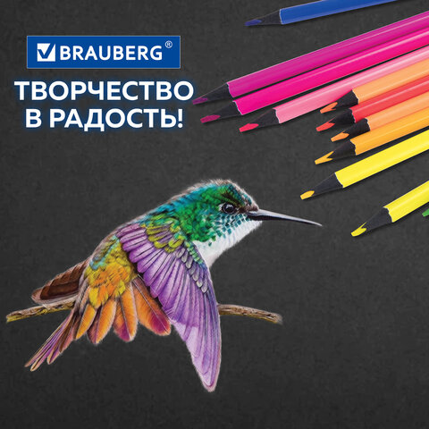 Карандаши цветные BRAUBERG NEON, 12 неоновых цветов, трехгранные, грифель 3 мм, черное дерево, 181852 - фото 13