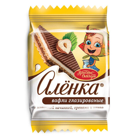 Вафли "Аленка" с молочной начинкой и орехами в индивидуальных упаковках, гофрокороб 1,38 кг, ТК23396 - фото 1