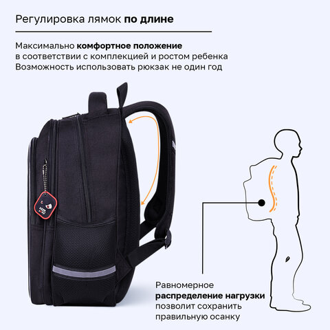 Рюкзак BRAUBERG OPTIMA, 2 отделения, с брелоком, "Держись подальше", СВЕТЯЩИЙСЯ, 36х27х18 см, 271361 - фото 16