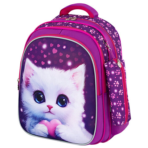 Рюкзак BRAUBERG KIDS MIND с пеналом в комплекте, 2 отделения, "Humble Cat", 40х28х18 см, 273176 - фото 1